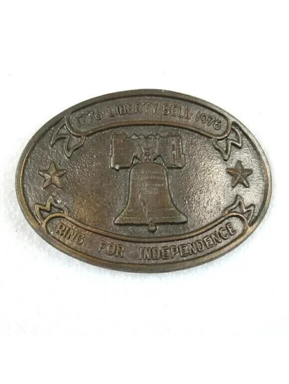 Vintage 1976 Liberty Bell Bicentennial Belt Buckle Patriot Brass tone Metal Oval